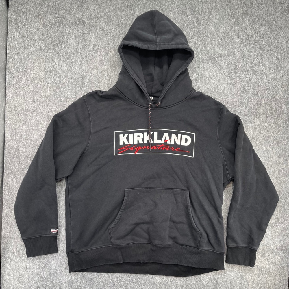 Kirkland Signature Hoodie Mens 2XL Black Pullover Sweatshirt Embroidered Logo